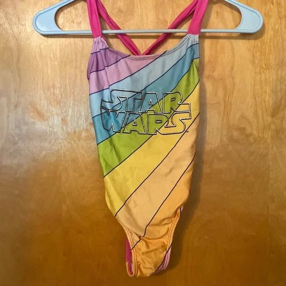 Star Wars Bathing Swim Suit Rainbow Striped Girls S 6 - Picture 1 of 6
